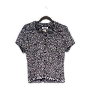 VINTAGE Y2K EL DESIGNS APPAREL Large Black And White Lettuce Cut Cap Sleeve Top